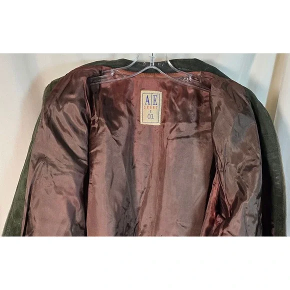 AE Sport Co‎ Vintage 80's Men's Suede Zip Up Jacket Olive Green Casual Outerwear